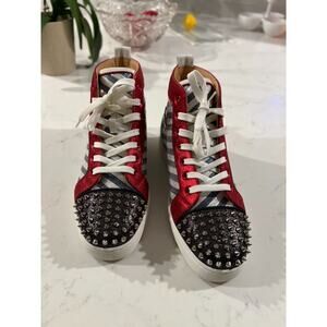 Christian Louboutin Louis Spikes Red White& Blue Striped High Top Sneakers US 9